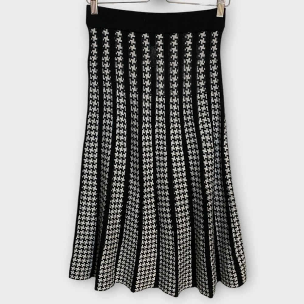 LAPIS Black and White Houndstooth Wool Blend Midi Skirt